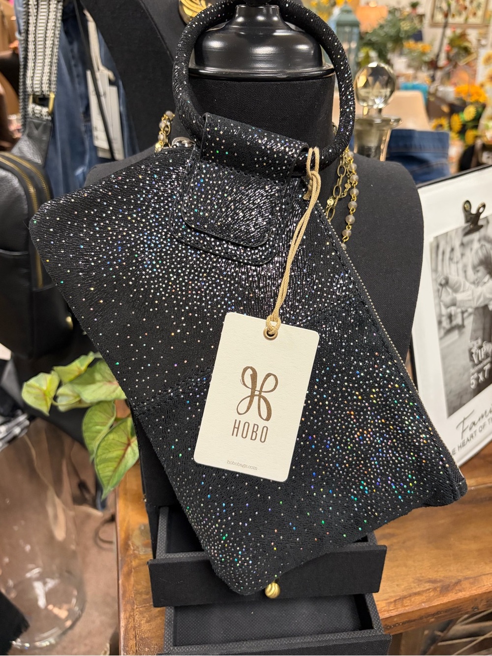 HOBO Black Glitter Wristlet with Multi-Color Sparkle